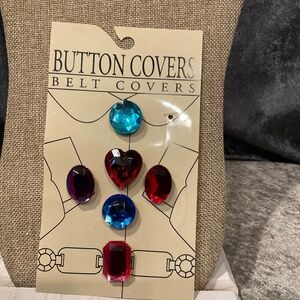 Vintage Set of 6 Colorful Crystal Button Covers